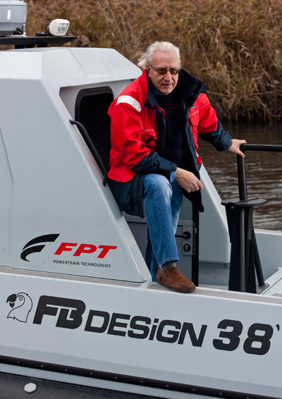 Fabio Buzzi at the helm of an FB Design offshore racer
