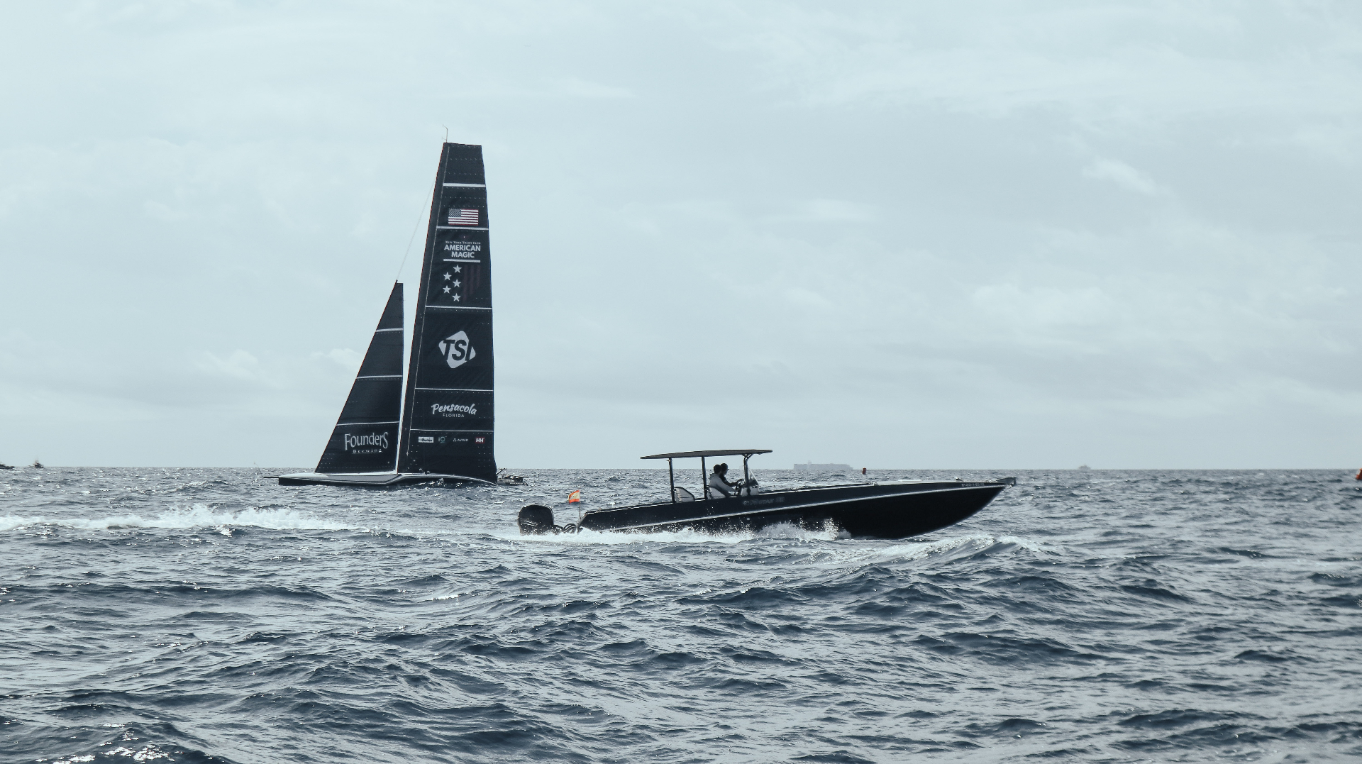 F11 alongside American Magic AC75 during the America's Cup