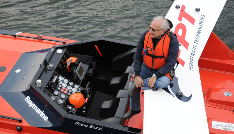 Fabio Buzzi aboard Cesa 1882, the diesel offshore racer he drove to the 1992 Round Britain win